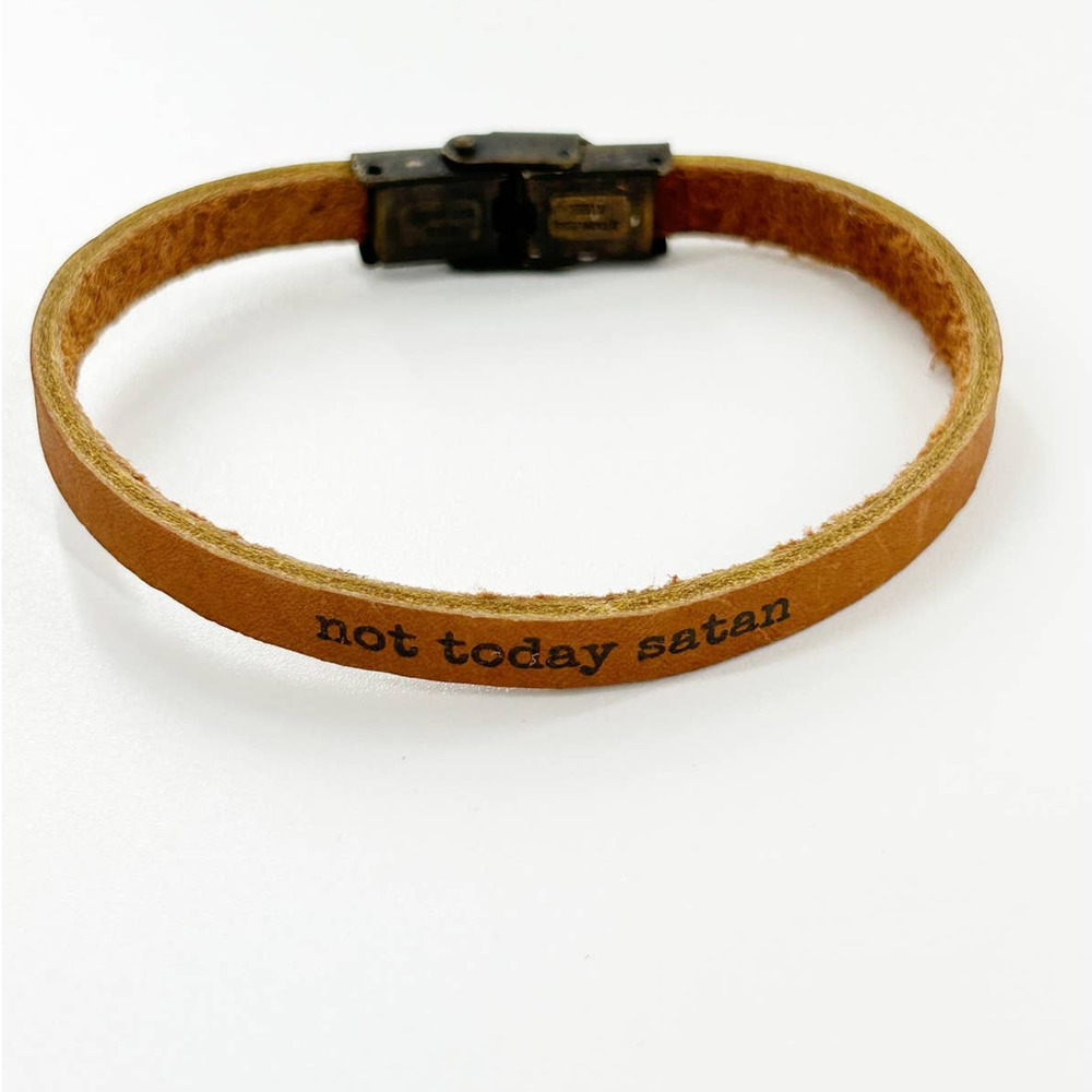 Tan Skinny Leather Bracelet Not Today Satan Coated Butterfly Clasp In Brass